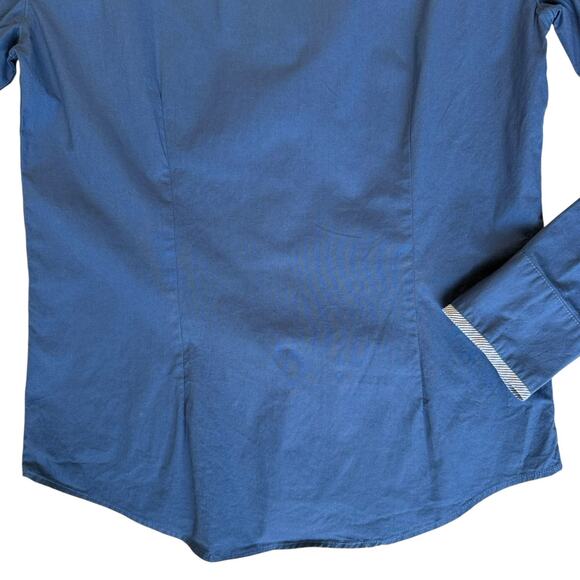 Blue Button Down Dress Shirt Mens Large Fitted Lapel Cuff Accent Going Out Chic - Picture 8 of 12